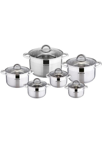 Набор кухонной посуды Mystery 6 стальных кастрюль с крышками Ø14, Ø16, Ø18, Ø20, Ø22, Ø24 Kamille (267150121)