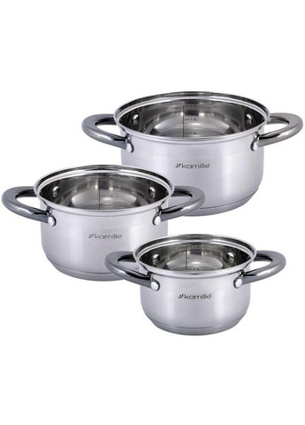 Набір 3 каструлі Groningen з нержавіючої сталі з 5-шаровим індукційним дном Ø14х9 см, Ø16х10 см, Ø18х11 см Kamille (267150072)