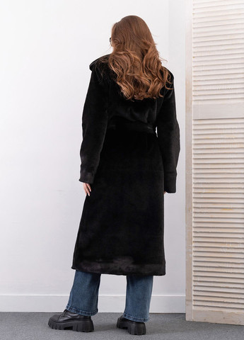 Черное зимнее Черное пальто из искусственного меха оверсайз ISSA PLUS