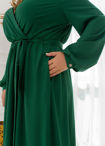 Зеленое вечернее платье макси колокол No Brand однотонное
