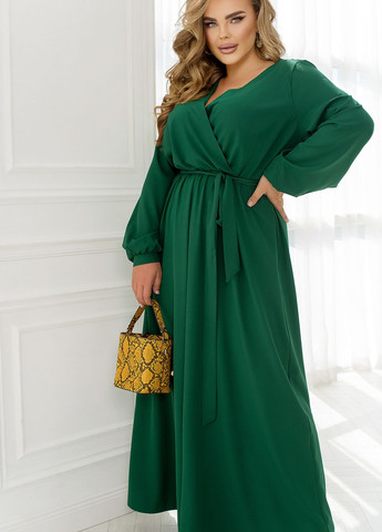 Зеленое вечернее платье макси колокол No Brand однотонное