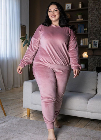 Пудрова всесезон піжама брючна тепла пп1500 пудра лонгслів + брюки MiaNaGreen
