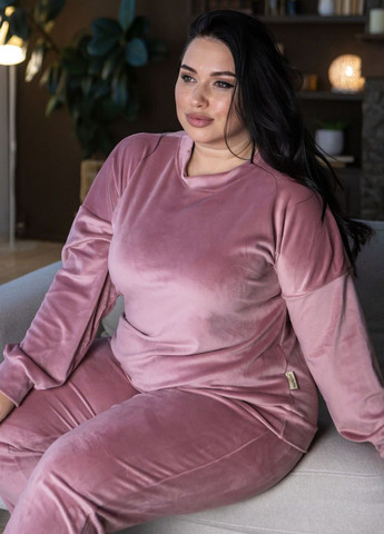 Пудрова всесезон піжама брючна тепла пп1500 пудра лонгслів + брюки MiaNaGreen