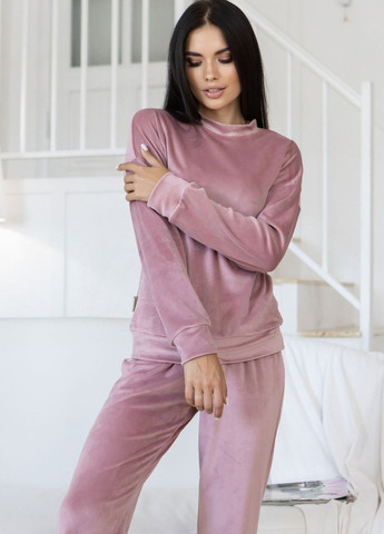 Пудрова всесезон піжама брючна тепла пп1500 пудра лонгслів + брюки MiaNaGreen