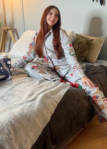 Сіра всесезон класична брючна піжама фланель п915 олені MiaNaGreen