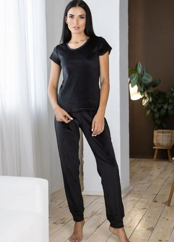 Черная всесезон пижама теплая брючная с футболкой пч1605 черный MiaNaGreen