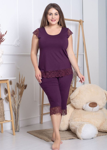 Сливовий демісезонний комплект для дому капрі з футболкою пс1113 сливовий MiaNaGreen