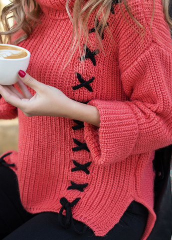 Красный зимний вязаный свитер No Brand