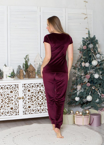Комплект пижама велюровая с халатом Ксл1580 Сливовый MiaNaGreen (267315480)