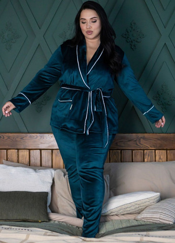 Комплект з кардіганом велюр Кб1424 Темно-зелений MiaNaGreen (267315383)