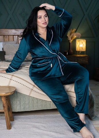 Комплект з кардіганом велюр Кб1424 Темно-зелений MiaNaGreen (267315383)