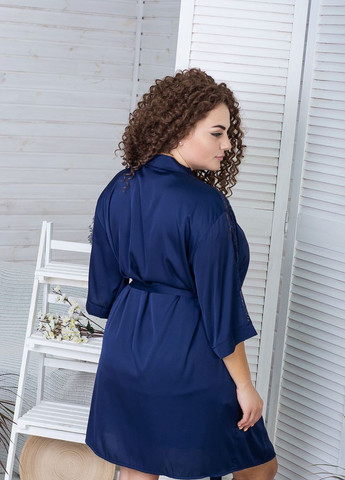 Халат шовковий з мереживом XXL+ Х810 Синій MiaNaGreen (267507368)