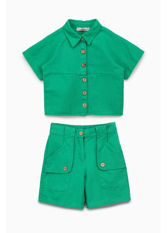 Зеленый демисезонный костюм для девочки рубашка, шорты Cemix