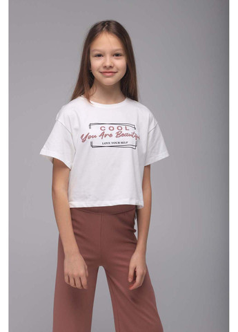 Пудровий демісезонний костюм для дівчинки футболка, штани палаццо Viollen