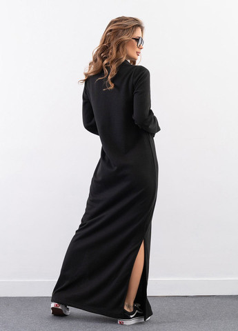 Чорна повсякденний чорна довга сукня з коміром-поло ISSA PLUS однотонна