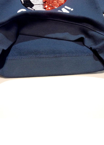 H&M свитшот детский на флисе с интерактивной аппликацией, 104-116 см, 4-6 р. спортивная символика синий повседневный хлопок
