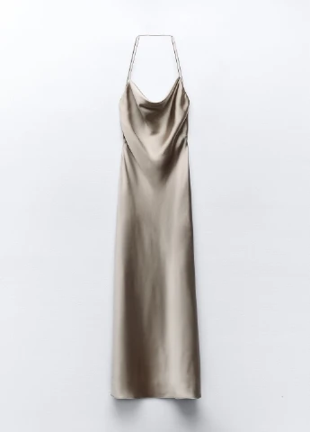 Молочное вечернее платье Zara однотонное