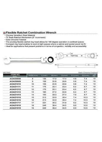 Тримачковий ключ ріжково-накидний з шарніром 9мм TOPTUL (267654335)