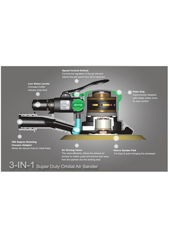 Пневмошліфмашинка орбітальна 6" 5мм TOPTUL (267658218)