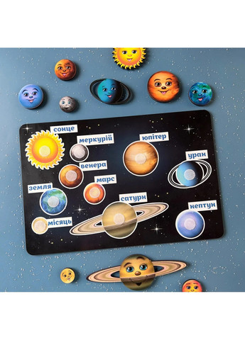Дерев'яна дошка, що розвиває, "Космос" планети на липучках 1х27,5х18,5 см Ubumblebees (267654651)