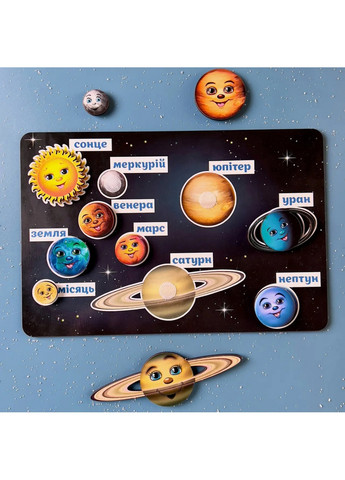 Дерев'яна дошка, що розвиває, "Космос" планети на липучках 1х27,5х18,5 см Ubumblebees (267654651)