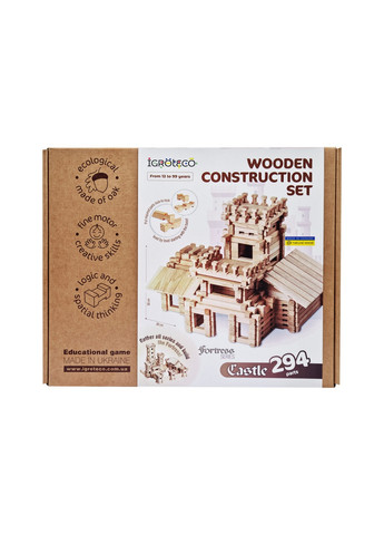 Дерев'яний конструктор "Замок", 294 деталі 30,3х37,5х9 см Igroteco (267658656)