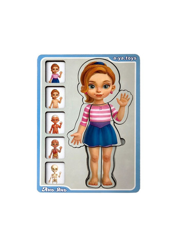 Дерев'яний пазл-вкладиш "Анатомія людини – дівчинка" будова тіла 1,5х16х23 см Ubumblebees (267654648)