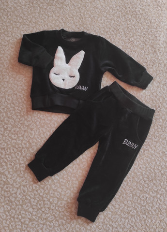 Чорний демісезонний костюм велюровий дитячий «кролик» Фламинго 538-510
