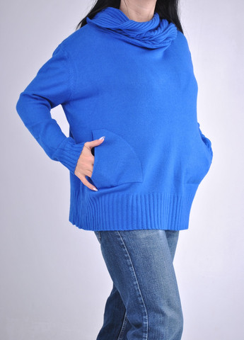 Синій демісезонний светр з хомутом Wool & Cashmere