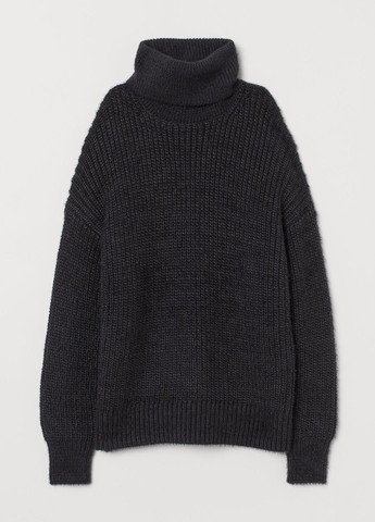 Чорний зимовий светр з високим коміром чорний повсякденний зима пуловер H&M