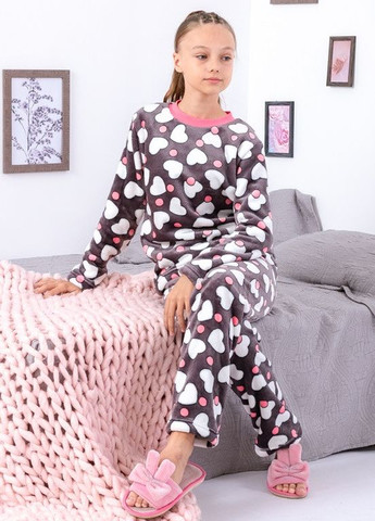 Коричневая зимняя пижама для девочки (подростковая) лонгслив + брюки Носи своє