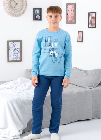 Голубая зимняя пижама для мальчика (подростковая) лонгслив + брюки Носи своє