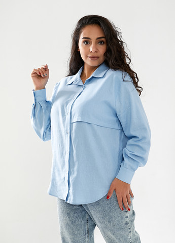 Голубой кэжуал рубашка однотонная K5 fashion с длинным рукавом