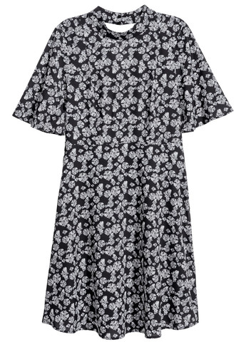 Черно-белое кэжуал платье H&M с цветочным принтом