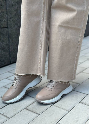 Бежевые демисезонные кроссовки женские кожаные Fashion