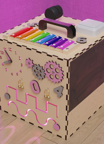 Кубик, бізіборд розвивальний TinyHands 30х30х30, Pink-Grey No Brand (267810730)