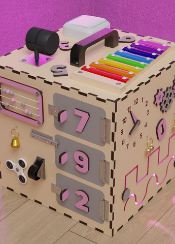 Кубик, бизиборд развивающий TinyHands 30х30х30, Pink-Grey No Brand (267810730)