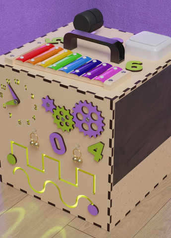 Кубик, бизиборд развивающий TinyHands 30х30х30, Purple-Lime No Brand (267810729)