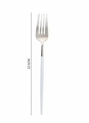 Вилка столовая серебряного цвета с белой ручкой из нержавейки. Приборы для ресторанов и дома REMY-DECOR porto (267897156)