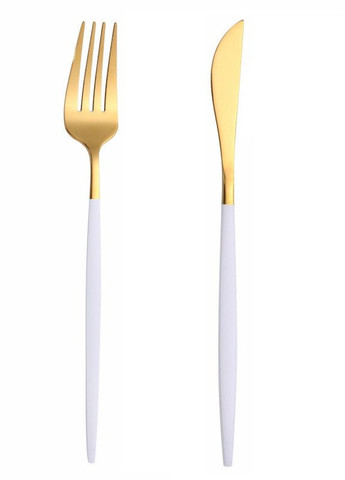 Набор столовых приборов столовый нож и вилка золотого цвета с белой ручкой из нержавейки для дома REMY-DECOR porto (267897151)