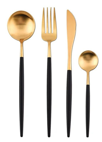 Набор столовых приборов с палочками для еды на 2 персоны золото цвета с черной ручкой из нержавейки REMY-DECOR porto (267897168)