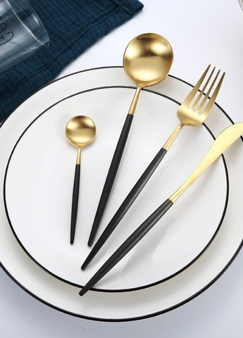 Набор столовых приборов с палочками для еды на 2 персоны золото цвета с черной ручкой из нержавейки REMY-DECOR porto (267897168)