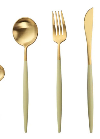 Ложка чайна золотого кольору з оливковою ручкою з нержавійки. Прилади для ресторанів кафе та будинку REMY-DECOR (267897140)