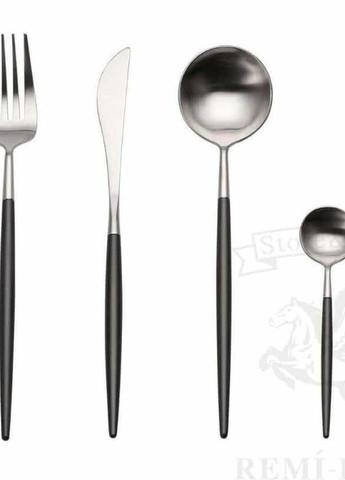 Набор столовых приборов серебряного цвета с черной ручкой из нержавейки 4 предмета для кафе и дома REMY-DECOR porto (267897084)