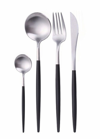 Набір столових приборів срібного кольору з чорною ручкою з нержавіючої сталі 4 предмети для кафе та будинку REMY-DECOR porto (267897084)