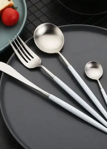 Нож столовый серебряного цвета с белой ручкой из нержавейки. Приборы для ресторанов и дома REMY-DECOR (267897110)