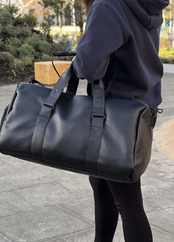 Спортивная/дорожная женская сумка с карманом для обуви на 2 отделения из экокожи, черный цвет ToBeYou сумка (w) l (268223996)