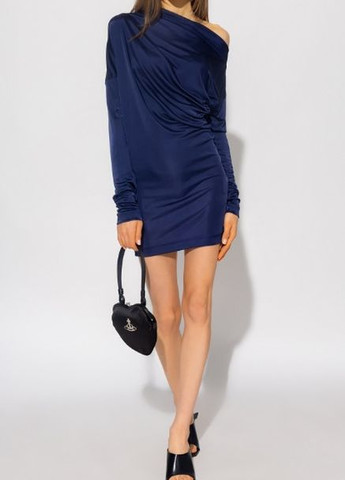 Синее коктейльное платье-туника на одно плечо Vivienne Westwood однотонное