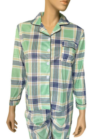 М'ятна всесезон піжама жіночий костюм зефірка bonntee s-m 42 м'ятний у клітинку No Brand