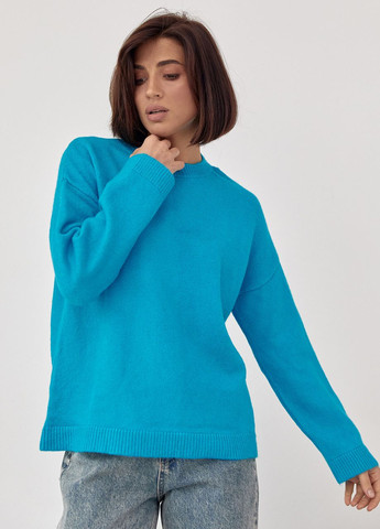 Голубой зимний женский вязаный джемпер оверсайз Lurex